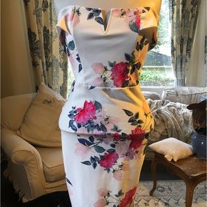 QED London floral off the shoulder dress. Size 6. worn once. form fitting